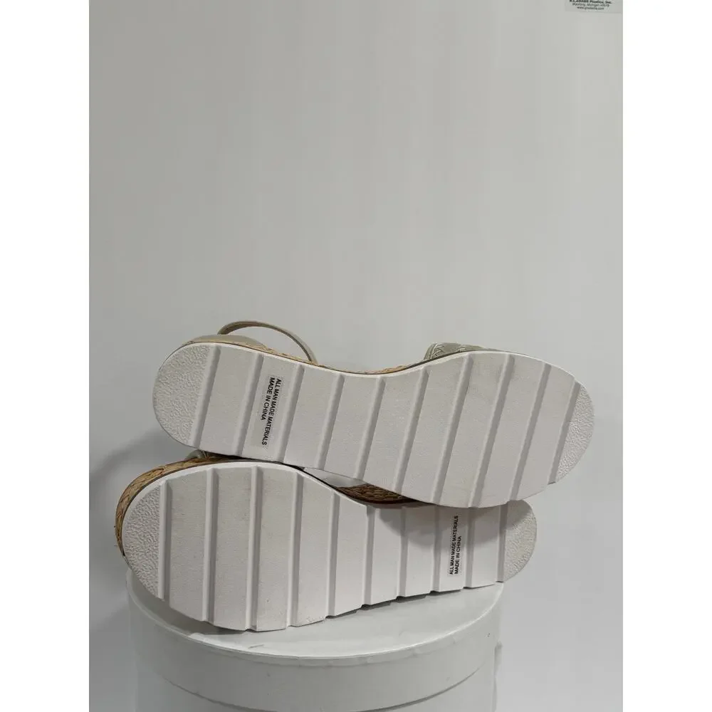 DV Dolce Vita Barkly Espadrille Platform Wedge Sandals Stone Woven Ankle Strap 8